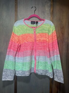 Vintage 90’s Crazy Horse Colorful Striped Zip Cardigan Women’s Size Large